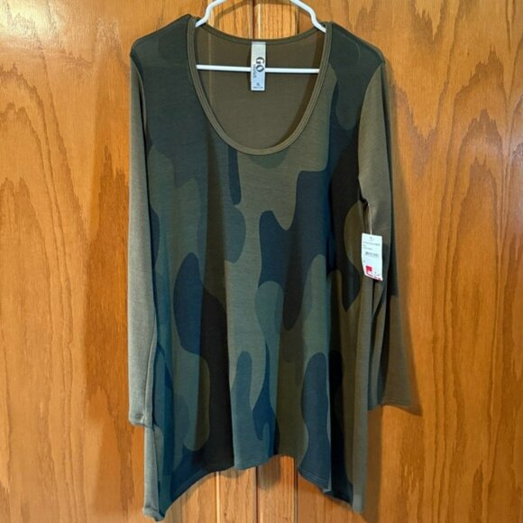 GO Couture XL Nordstrom‎ Rack Olive Camo Long Sleeve Tunic Top Stretch Women's - Picture 6 of 9